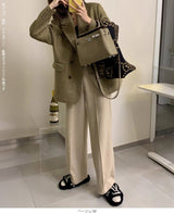 裏起毛ピンタックヘリンボーンワイドパンツ