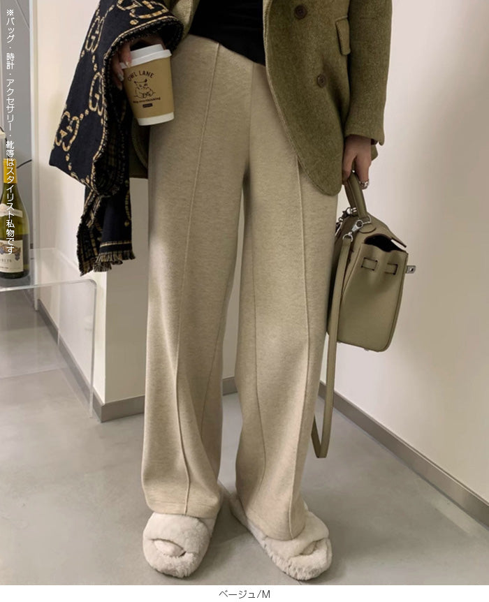 裏起毛ピンタックヘリンボーンワイドパンツ