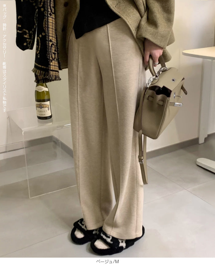 裏起毛ピンタックヘリンボーンワイドパンツ
