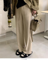 裏起毛ピンタックヘリンボーンワイドパンツ