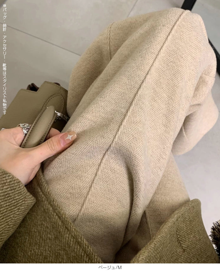 裏起毛ピンタックヘリンボーンワイドパンツ