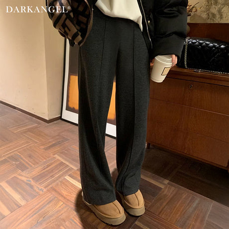 裏起毛ピンタックヘリンボーンワイドパンツ