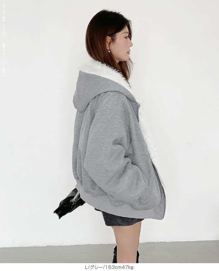 【2WAY】リバーシブル フェイクファー パーカー