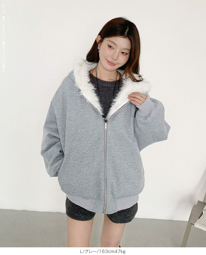 【2WAY】リバーシブル フェイクファー パーカー