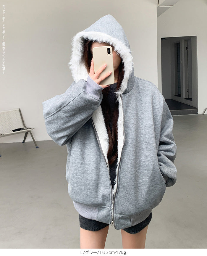 【2WAY】リバーシブル フェイクファー パーカー