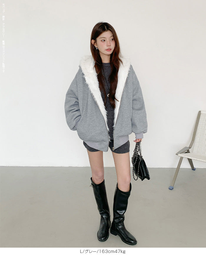 【2WAY】リバーシブル フェイクファー パーカー