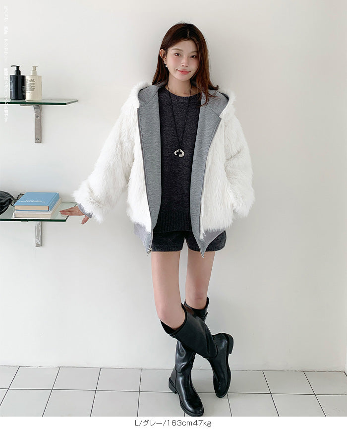 【2WAY】リバーシブル フェイクファー パーカー