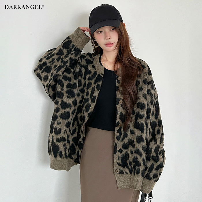 レオパード カーディガン レディース 秋冬 モヘアタッチ 起毛 ふわふわ