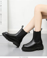 PUレザーサイドゴア厚底ブーツ（ショート／ミドル丈）