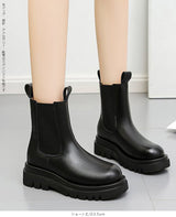 PUレザーサイドゴア厚底ブーツ（ショート／ミドル丈）