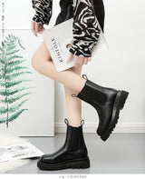 PUレザーサイドゴア厚底ブーツ（ショート／ミドル丈）