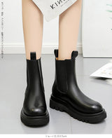 PUレザーサイドゴア厚底ブーツ（ショート／ミドル丈）