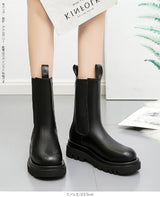 PUレザーサイドゴア厚底ブーツ（ショート／ミドル丈）