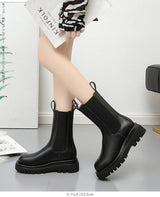 PUレザーサイドゴア厚底ブーツ（ショート／ミドル丈）