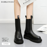 PUレザーサイドゴア厚底ブーツ（ショート／ミドル丈）