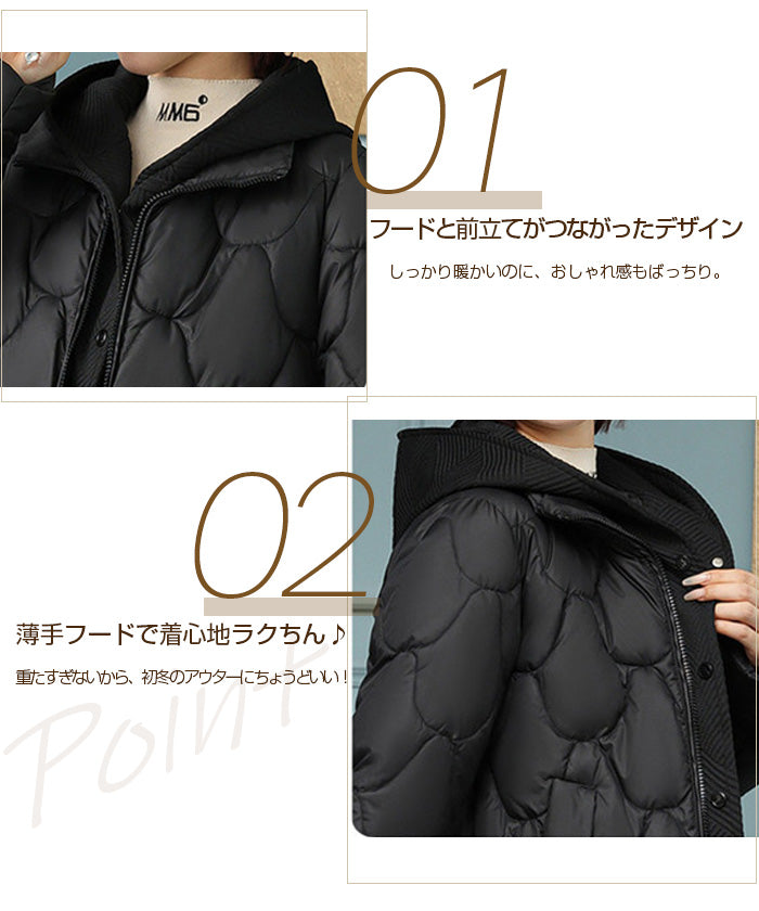 配色切替キルティング中綿フードジャケット