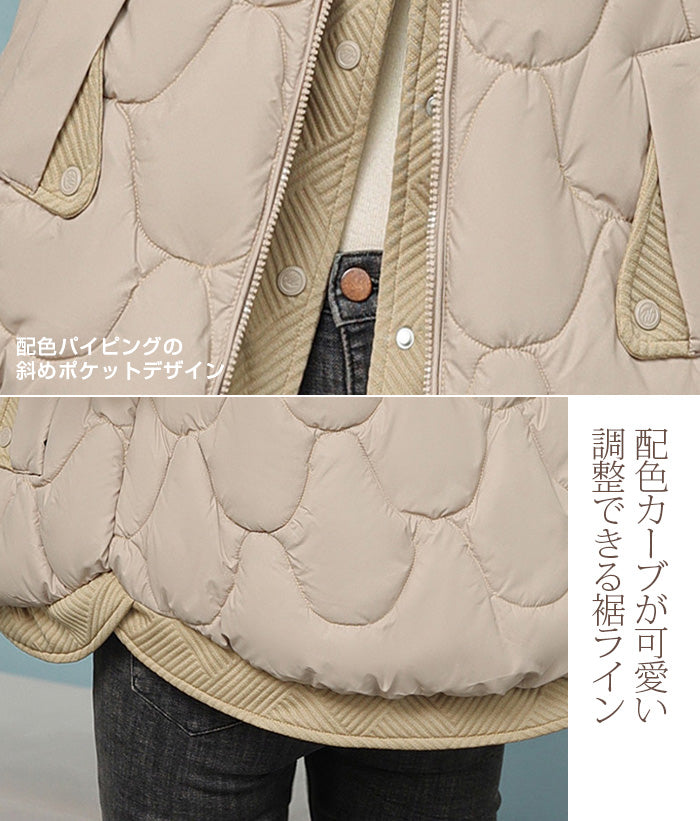 配色切替キルティング中綿フードジャケット