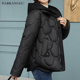 配色切替キルティング中綿フードジャケット