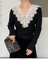 Vネックレースニット