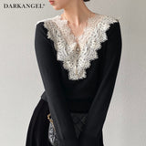 Vネックレースニット