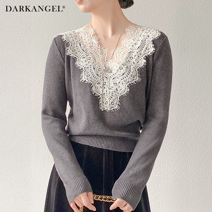 DAMA ニットセーター　レース ニット セーター レース付きVネックニット レディース : ZOZOTOWN