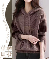 ケーブル編みニットフーディー