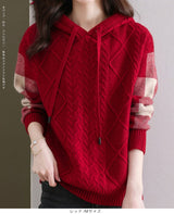 ケーブル編みニットフーディー