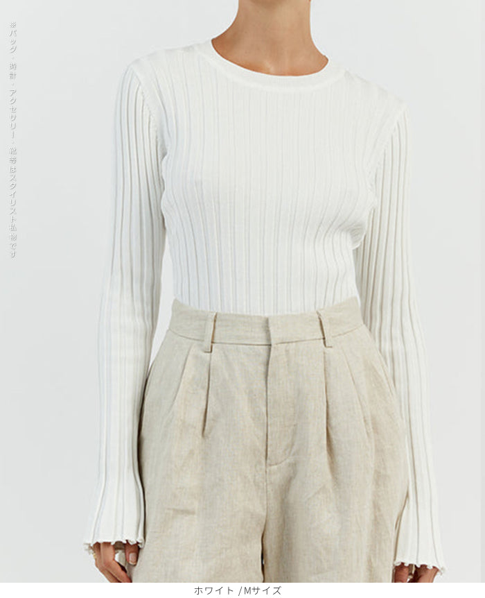 シンプルリブクルーネックニット