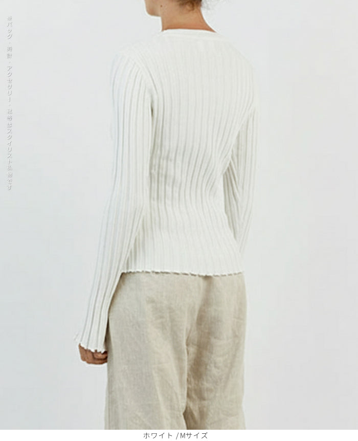 シンプルリブクルーネックニット