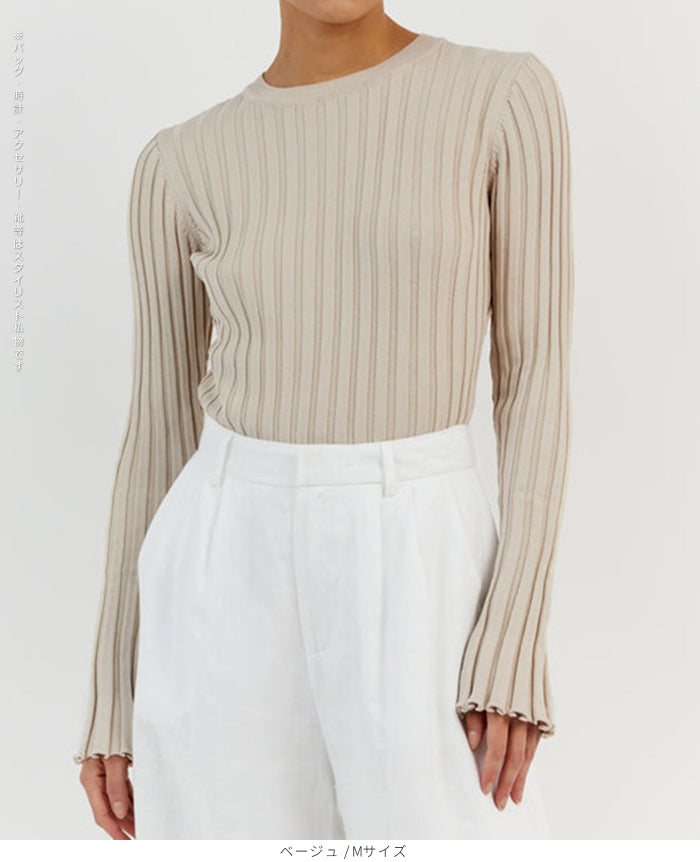 シンプルリブクルーネックニット