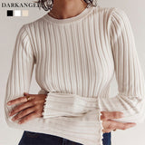 シンプルリブクルーネックニット