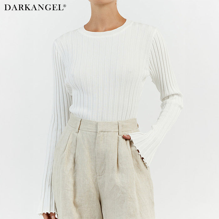 シンプルリブクルーネックニット