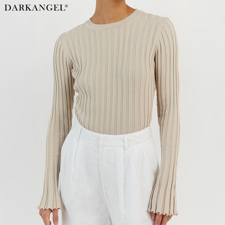 シンプルリブクルーネックニット