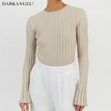 シンプルリブクルーネックニット