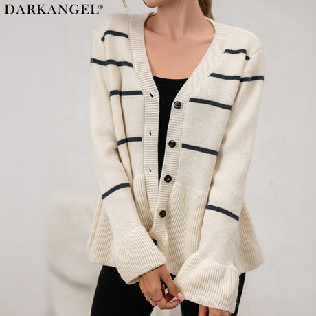 Vネックボーダーニットカーディガン