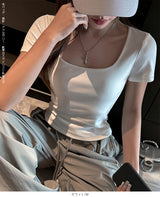コットンスクエアネックストレッチTシャツ