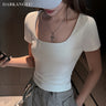 コットンスクエアネックストレッチTシャツ