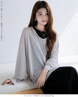 シアーフードVネックロングトップス