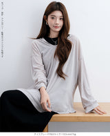 シアーフードVネックロングトップス