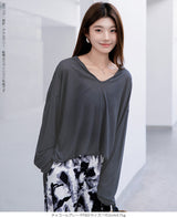 シアーフードVネックロングトップス