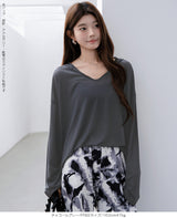 シアーフードVネックロングトップス