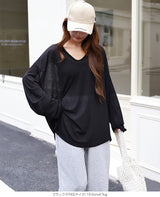 シアーフードVネックロングトップス