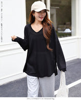 シアーフードVネックロングトップス