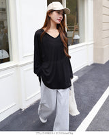 シアーフードVネックロングトップス