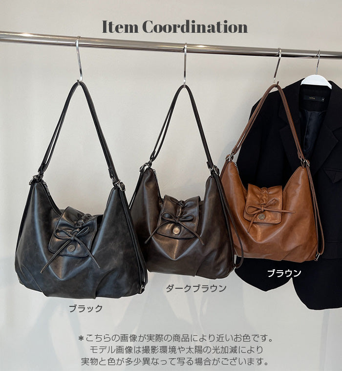 2wayフェイクレザーリボンバッグ