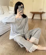 ムースカシミヤ風・カップ付き レースルームウェア上下セット