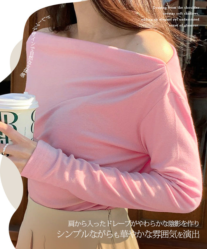 ワンショルダードレープトップス