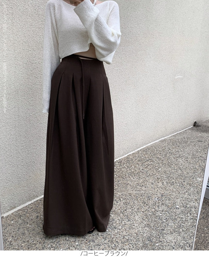 ハイウエストタックワイドパンツ