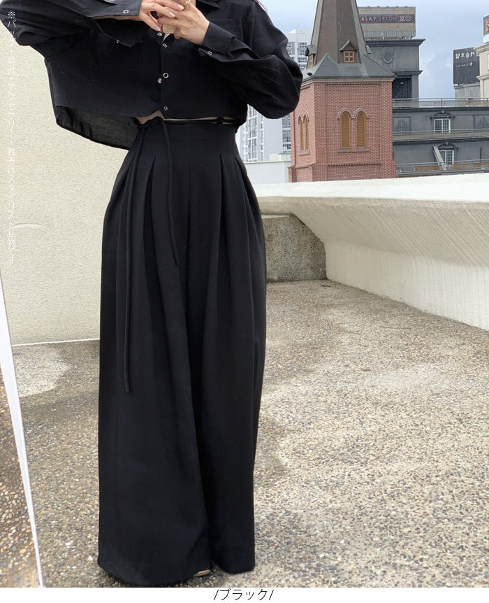 ハイウエストタックワイドパンツ