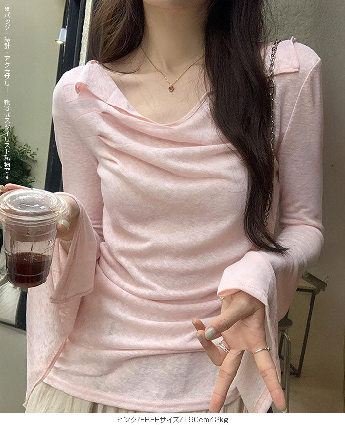 ドレープオフショルダーシアーカットソー